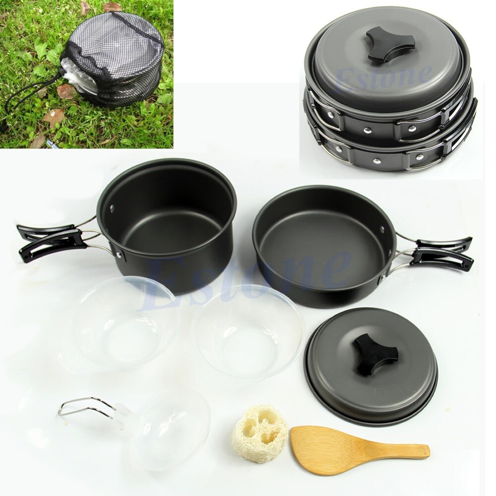 8Pcs Ptable Overtreffen Koken Set Camping Wandelen Cookware Picnic Bowl Pot Pan