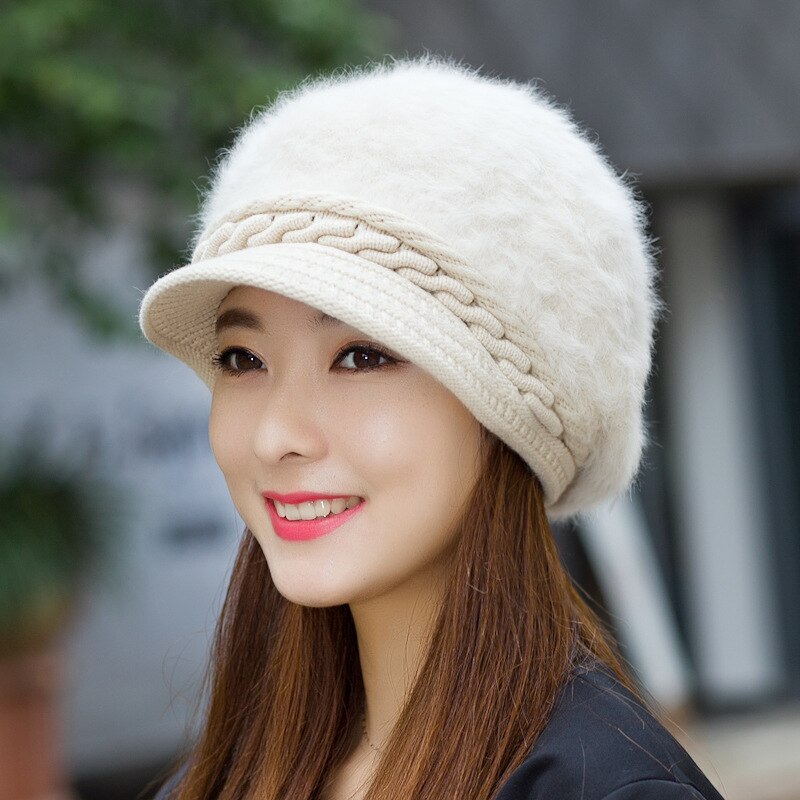 LINJW Koreanische Stil Winter Hüte Warme frauen Hütte Herbst Pelzigen Mütze Hüte für Mädchen Weibliche lässig Barett Hütte Frühling kurze Krempe Kappe: Beige