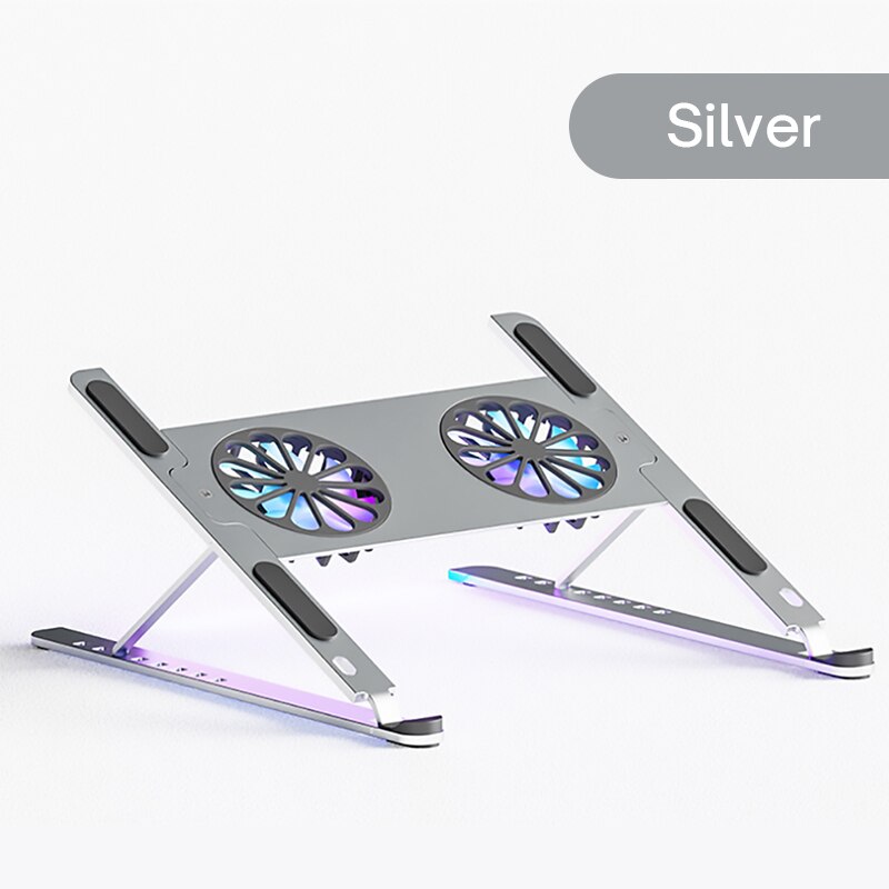Aluminium Verstelbare Laptop Stand Voor Macbook Computer Pc Ipad Tablet Ondersteuning Notebook Stand Cooling Fan Pad Laptop Houder Base: Silver