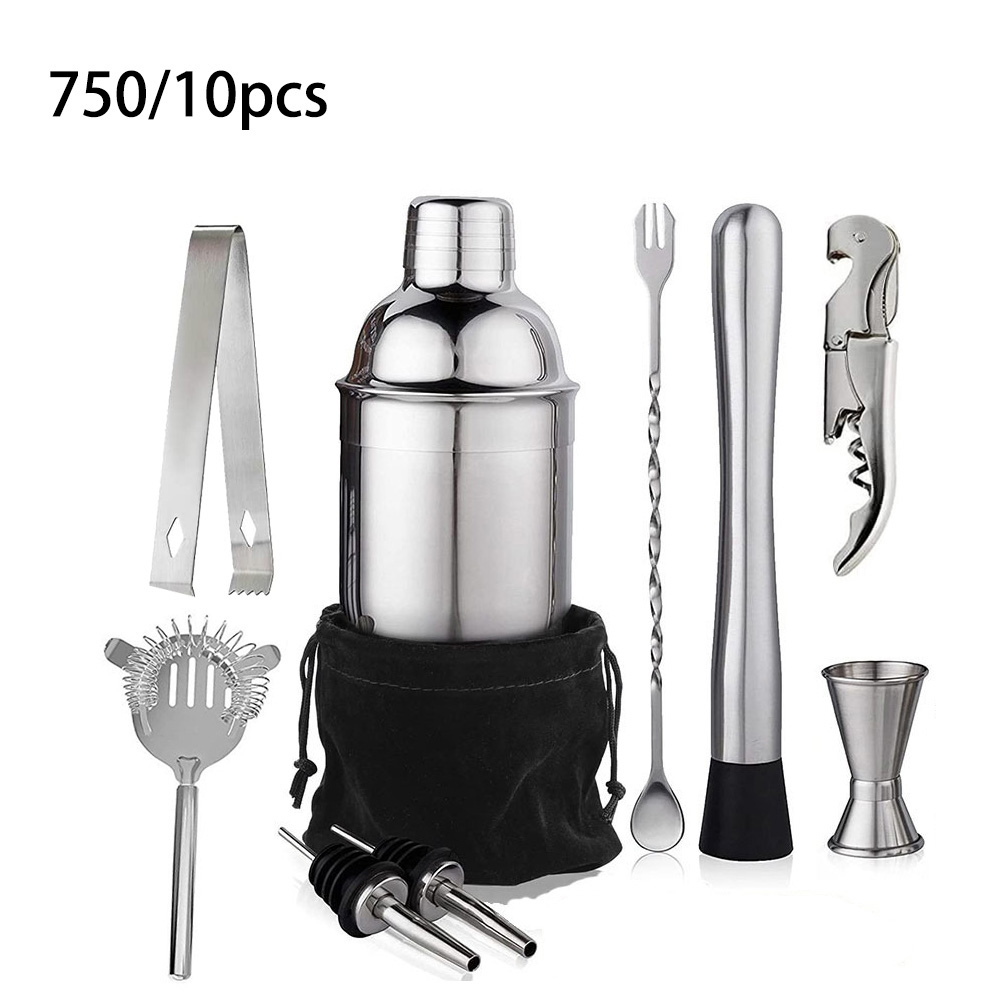 6/7/10 pz in acciaio inox cocktail shaker strumenti Bartending barista kit Martini Sharker bere miscelatore impostato con sacchetto di immagazzinaggio: M / Grigio scuro