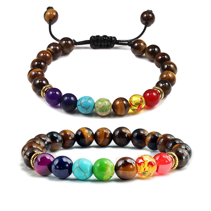 Mannen Vrouwen 7 Chakra Kralen Armbanden Armbanden Healing Tijgeroog Steen Chakra Gebed Charme Boeddha Armband Verstelbare Sieraden