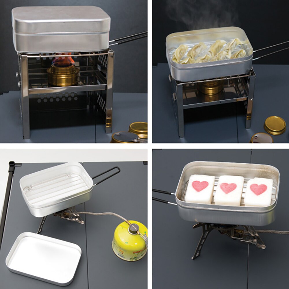 Foldable Aluminum Alloy Stainless Steel Picnic Box Dinner Pail Lunch-Box Breakfast Storage Dinnerware Food Container Office