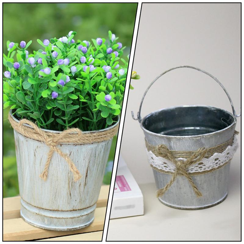 2Pcs Flower Bucket Pretty Home Decoration Retro Iron Craft Flower Container
