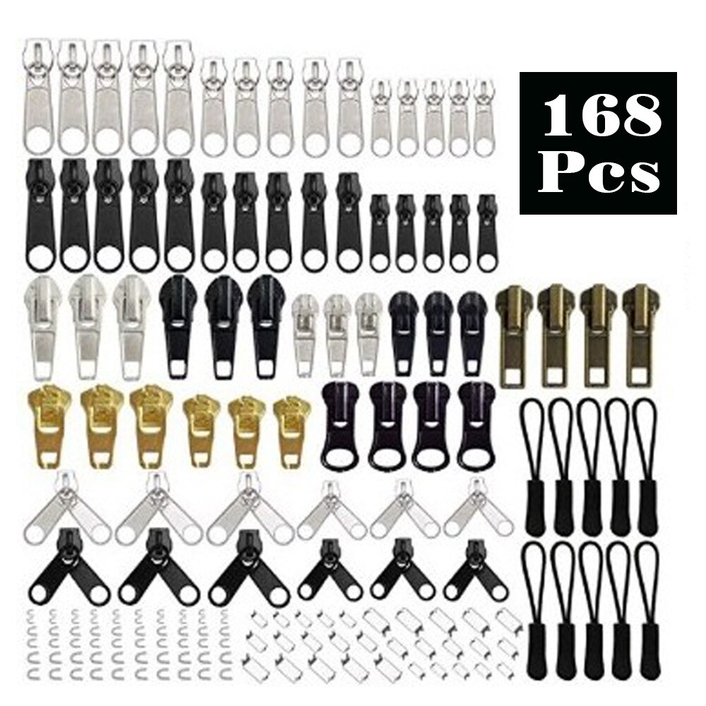Zipper Repair Replacement Universal Zippers Auxiliary Fix Tools Zip Slider Teeth for Bags Tailor Jacket Sewing Craft Bulk Set: 168 Pcs