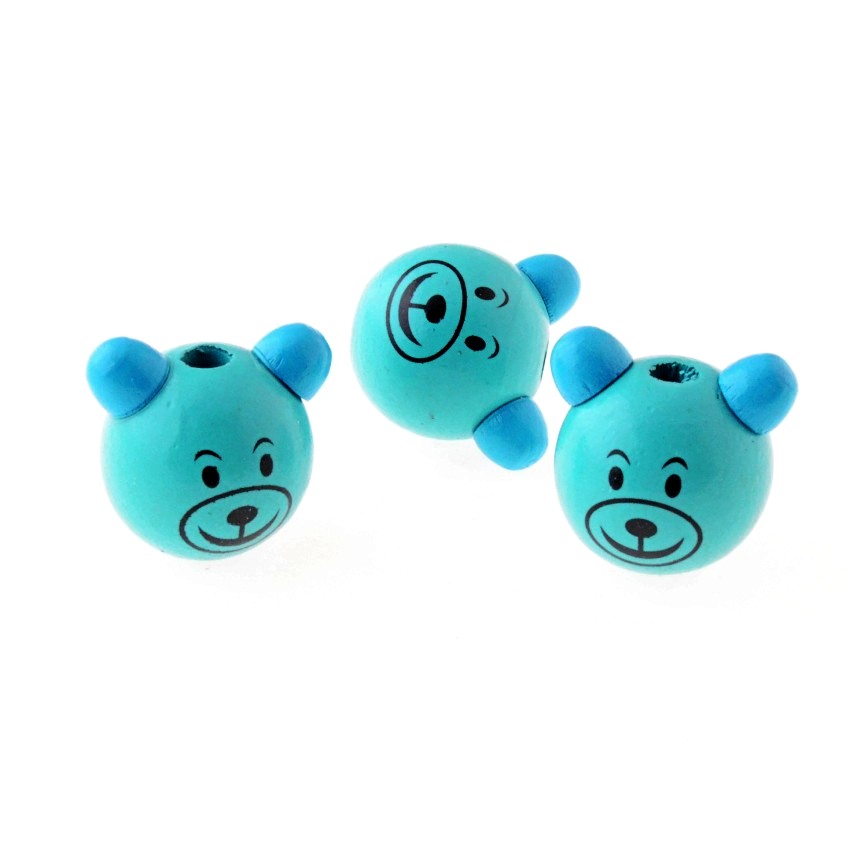 5PCs Color Lovely Animal Cute Bear Wood Beads 27x28mm: SKY BLUE