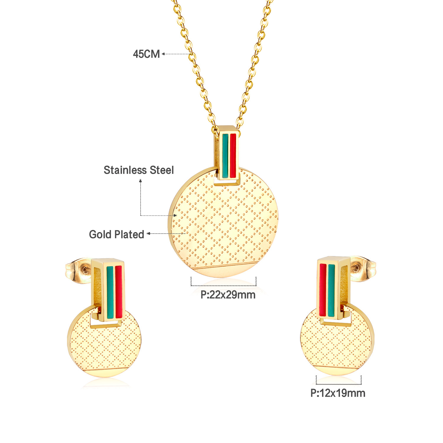 Luxusteel Rvs Sets Goud Kleur Ronde Hanger Necklce Oorbellen Brinco Party Vrouwen