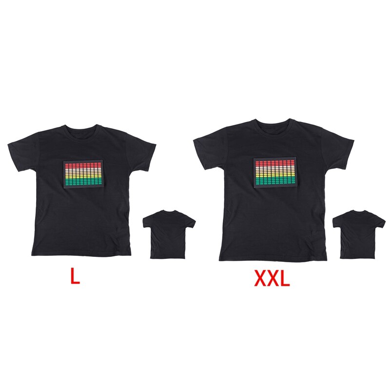 2x mænd lydaktiveret led t-shirt lyser op blinkende rock disco equalizer kortærmet led t-shirt xxl & l