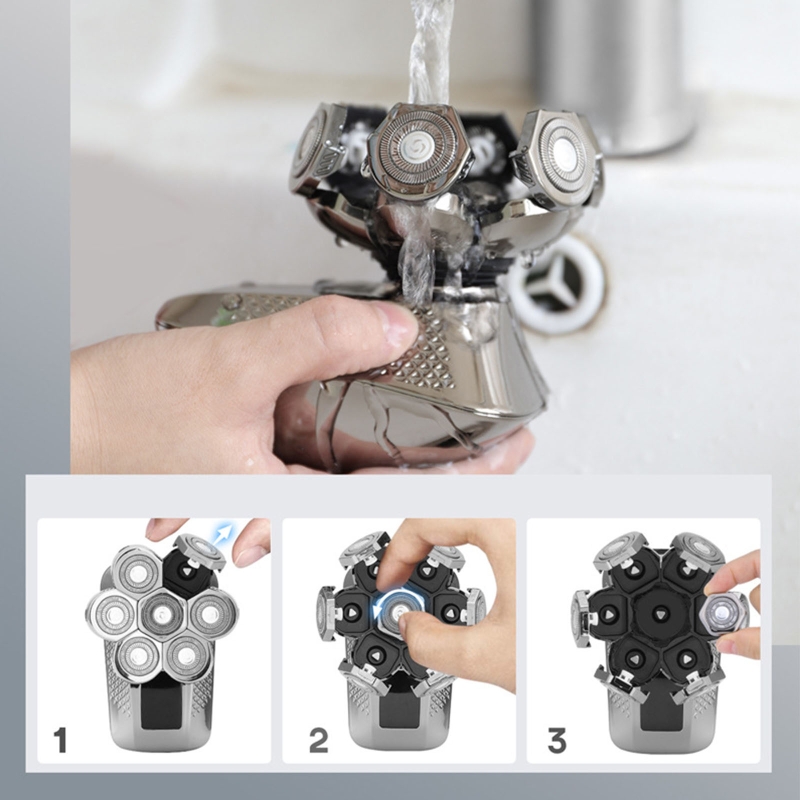 Afeitadora eléctrica de doble anillo para hombres, maquinilla de afeitar con cuchilla de repuesto de 5/6/7/8 cabezales