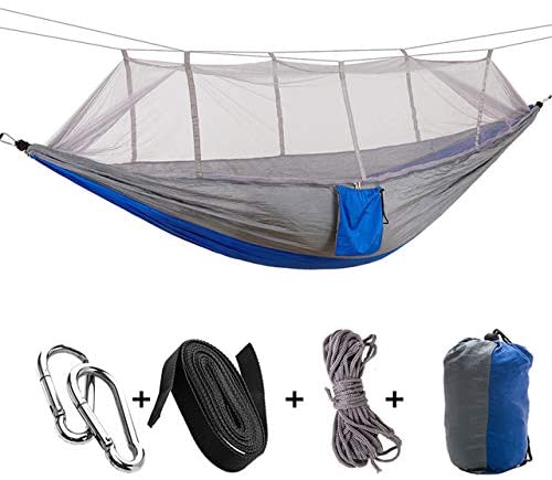 Hamaca portátil para acampar al aire libre, tela de paracaídas ligera, columpio para dormir, cama de viaje, mosquitera para acampar/senderismo/patio trasero: gray -blue