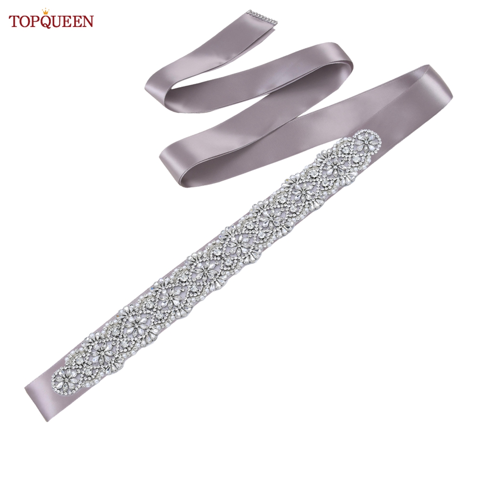 TOPQUEEN S04B damski luksusowy pasek srebrny Rhinestone pas biodrowy ślub kobieta pas pas ślubny aplikacja pasy dla kobiet szeroki: dark gray ribbon