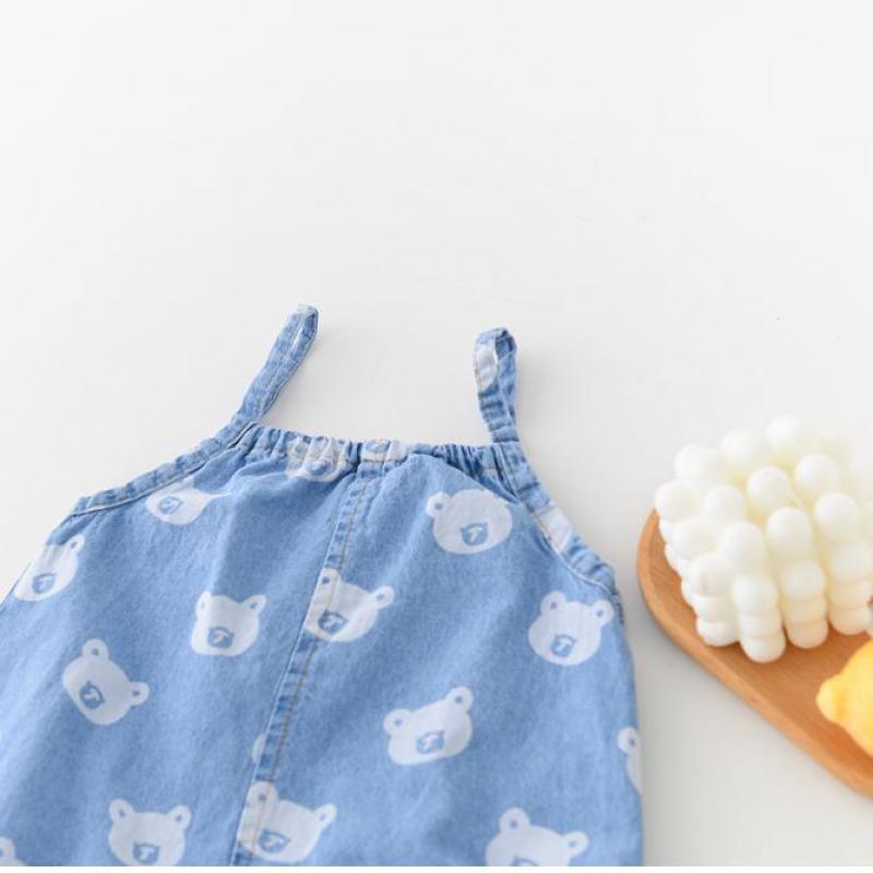 Bebê infantil roupas da menina do menino dos desenhos animados urso cowboy macacão bonito primavera criança sem mangas alças calças compridas macacão