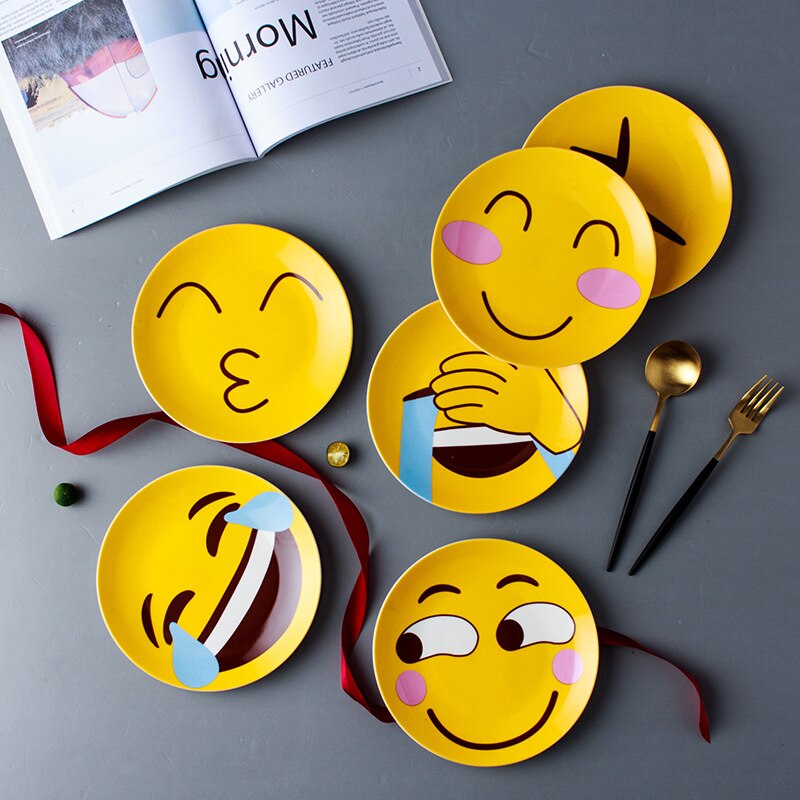 8 Inch Ceramic Plate Set Cute Cartoon Salad Plate Dessert Snacks Fruit Dishes Children Breakfast Dish Tableware