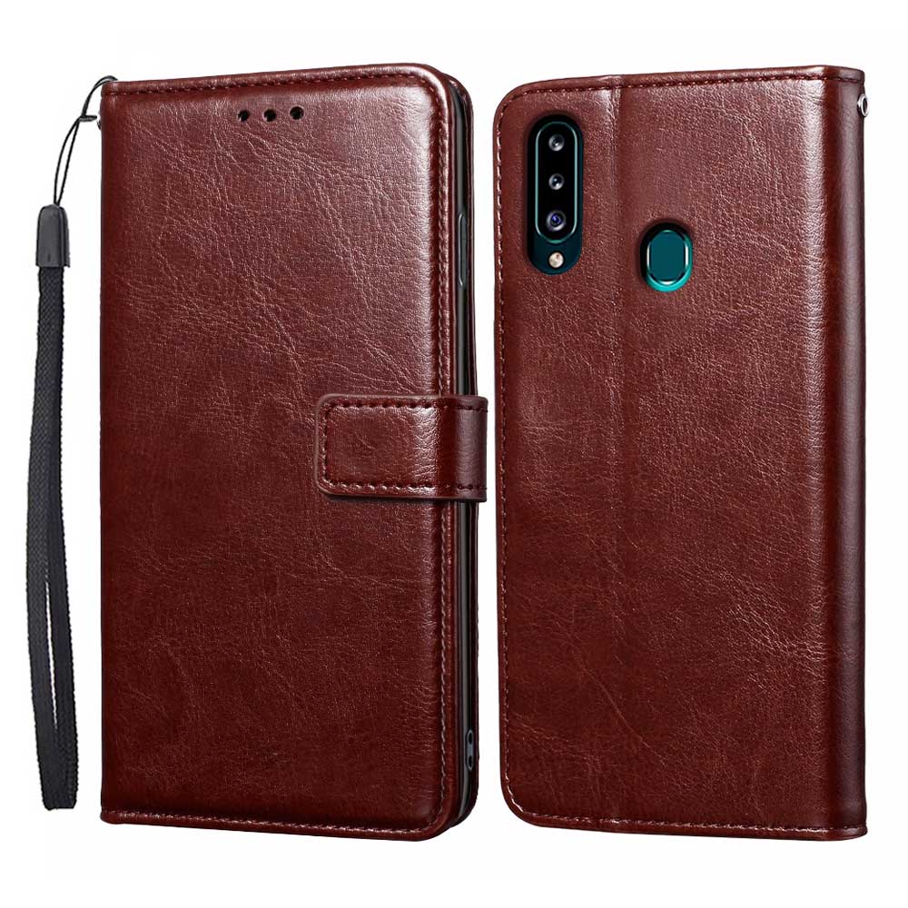 Funda de cuero con tapa para Samsung Galaxy A20s A 20 s para Samsung A 20 s: Style 1 Brown