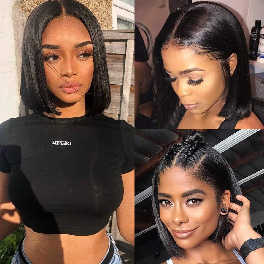 Synthetic Hair Bob Lace Front Wigs Pre Plucked Straight Lace Frontal Wig Lace Front Short Bob Wig