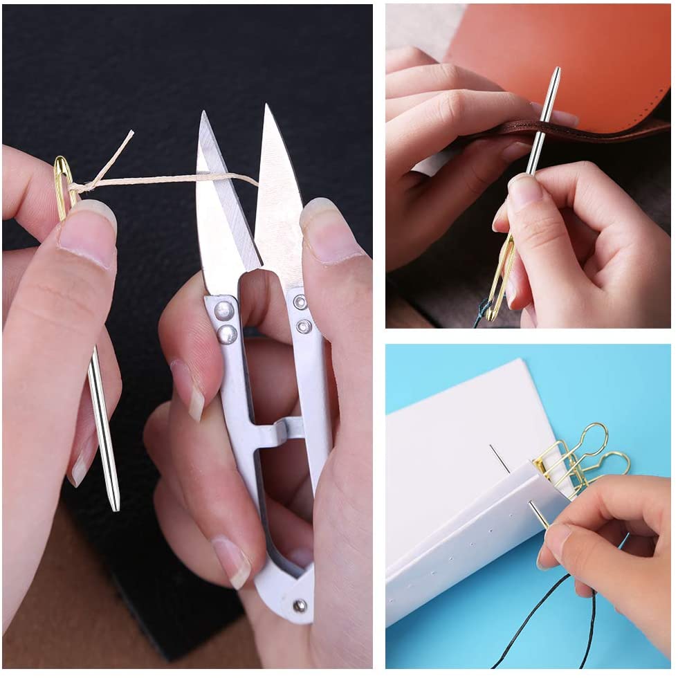 Nonvor Leather Craft Bookbinding Kit Starter Tools, Awl Tool Bone Folder Creaser Waxed Thread, Leather Sewing Needles Scissors