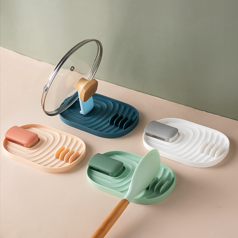 Kitchen Spatula Holders Spoon Fork Rack Shelf Pot Lid Organizer Chopsticks Spoon Rest Non-slip Silicone Pad Storage Accessories