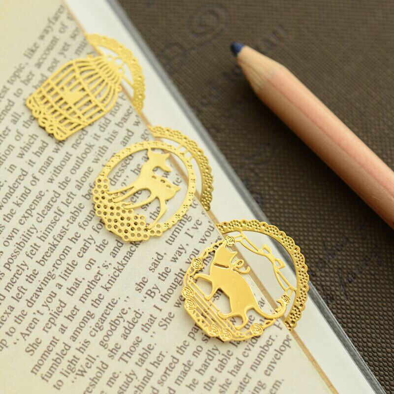 1 X Gold color cute cartoon animals lace bookmark metal bookmarks for book stationery school supplies papelaria