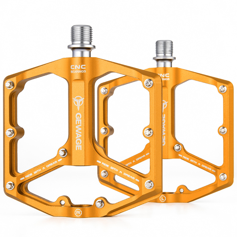 GEWAGE-pedales ultraligeros para bicicleta de montaña, aleación de aluminio CNC sellada, 3 rodamientos, planos y anchos, antideslizantes: YELLOW