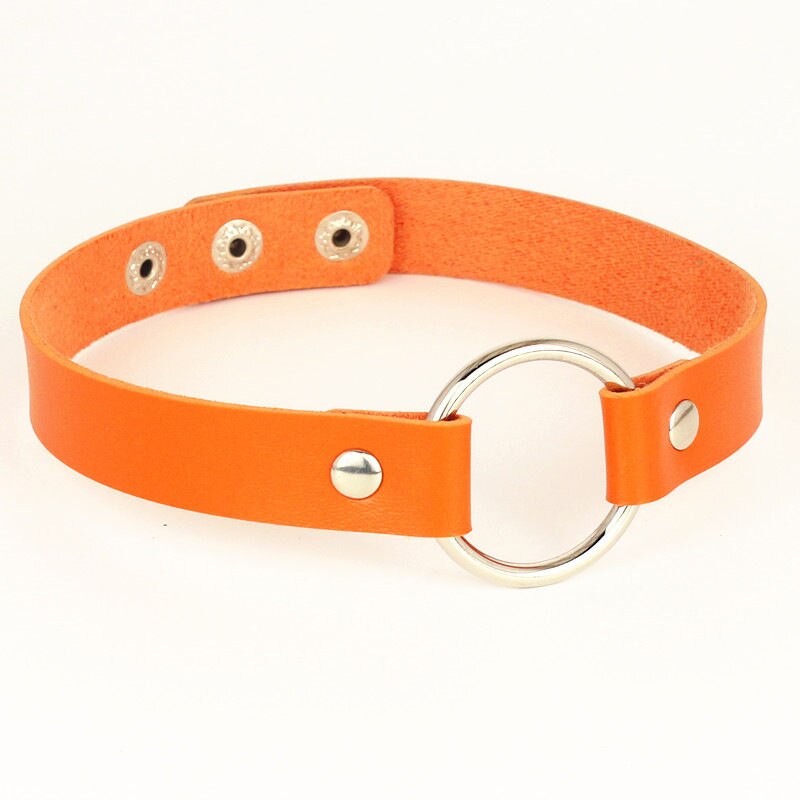 PU Leder Halsband Edelstahl Runde Halsketten auf Hals Schnalle Gürtel Gothic Schmuck für Frauen choker halskette: Orange