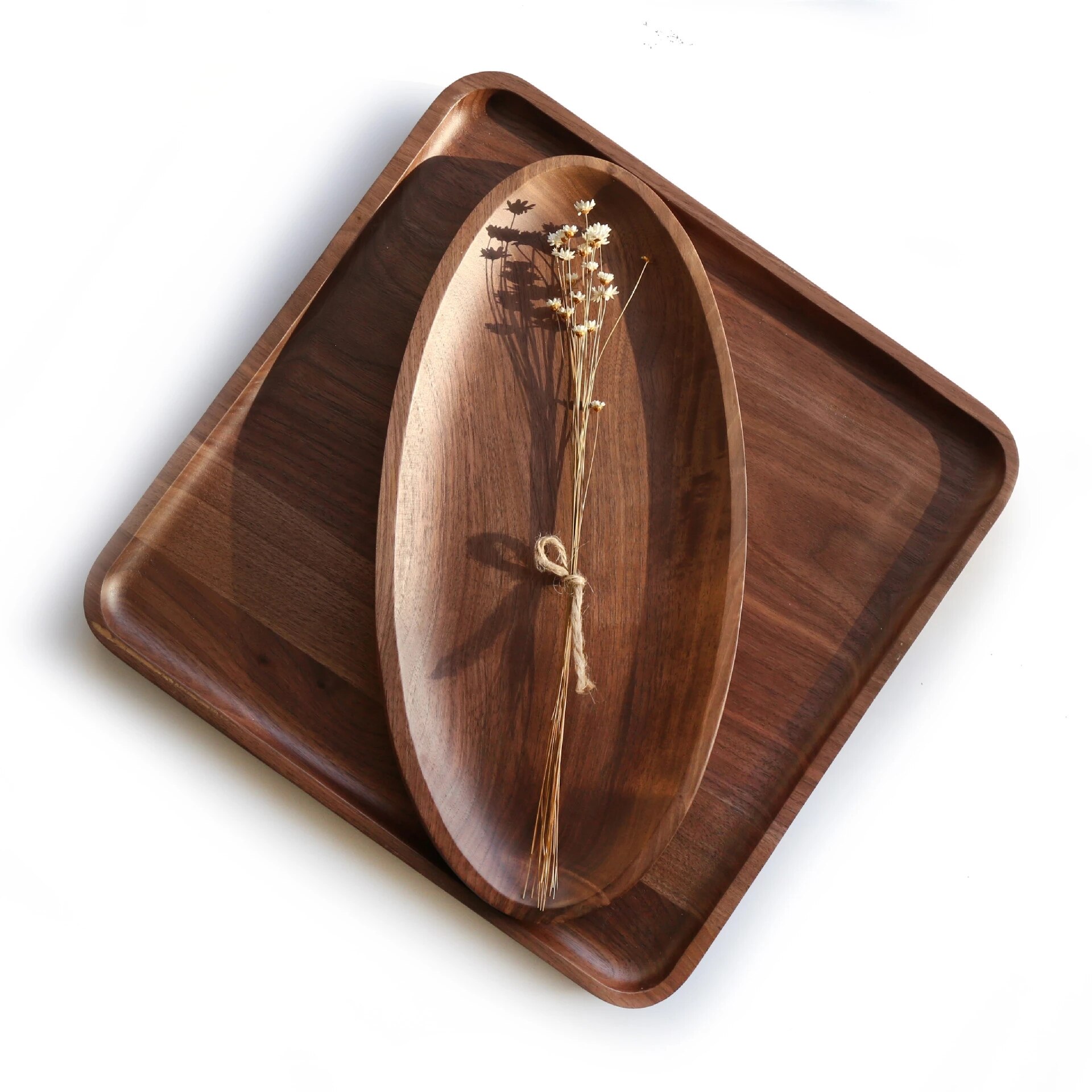 Round Retangle Oval Shape Walnut Wood Pan Plate Fruit Dishes Saucer Tea Tray Dessert Dinner Bread Wood Plates