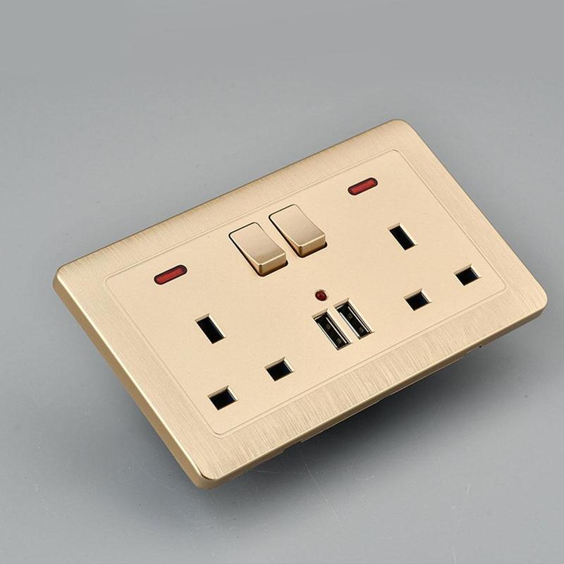 13A British Socket Usb Port Wall Charger Adapter Double Socket Way White Socket Gold 2 D6U3
