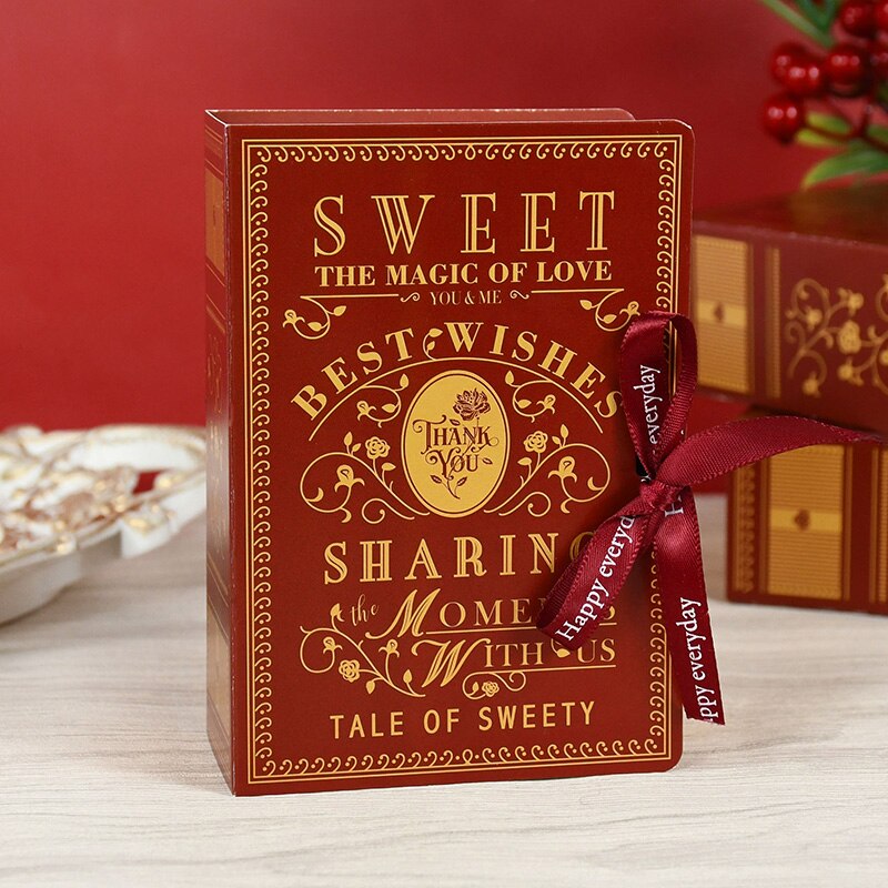 5Pcs Book Shape Candy Boxes with Ribbon Baby Shower Wedding Favors Box Home Birthday Party Decoration Supplies: T05