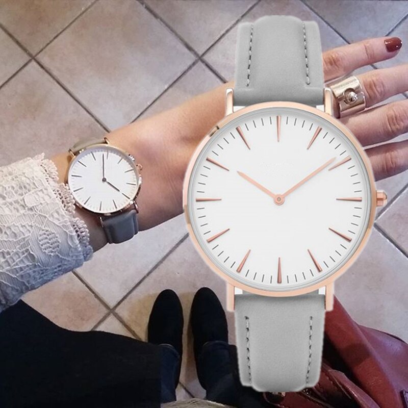 Mode Eenvoudige Lederen Dames Horloge Dames Mode Casual Wear Quartz Horloge Dames Klok Montre Femme Relojes Mujerwatch