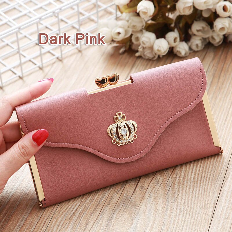 Women Crown Wallets Hasp Lady Purses Girls Moneybags Clutch Woman Handbag Wallet Cards ID Holder Long Purse Bags Billfold Clips: Dark Pink