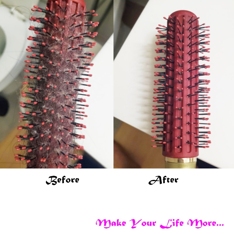 Mini hår børste kamme renere indlejret værktøj plast rengøring fjerner håndtag filtret hår børste hårpleje salon styling værktøjer