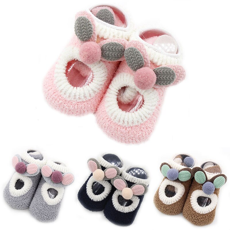 Doux dessin animé -né bébé chaussettes pour garçon fille corail velours bébé chaussettes hiver anti-dérapant tapis chaussettes infantile chaussettes
