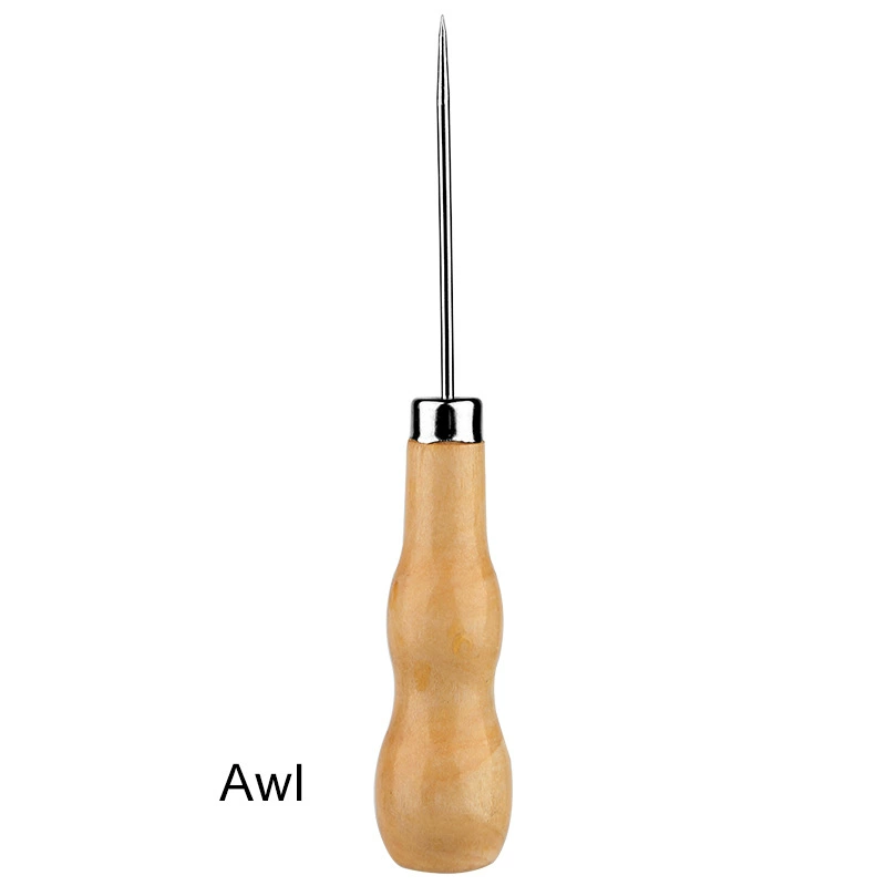 Punzón de costura con mango de madera, herramienta de punzón para rascar, punzonado para bolsa de cuero, herramienta de reparación de zapatos de costura hecha a mano, 1 ud.: Amarillo claro