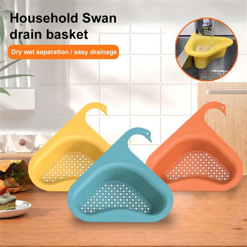 Multifunctional Swan Sink Drain Rack Kitchen Triangular Hanging Fruits Vegetables Drain Shelf Kitchen Dry Wet Separation Basket