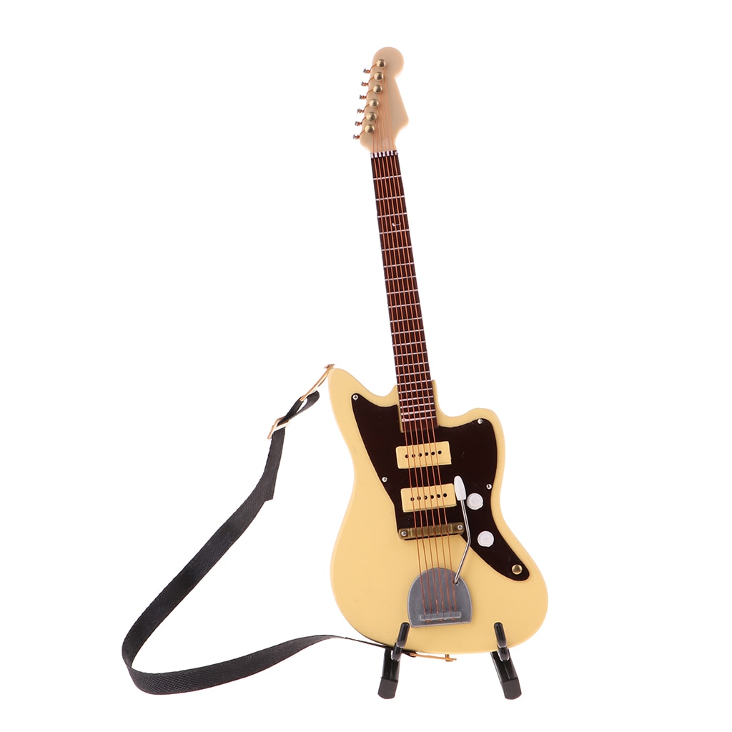 1/6 Houten Mini Gitaar Muziekinstrumenten Model W/Stand Decoratie Beige