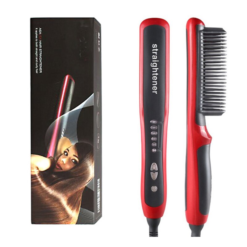 Beard Straightener Multifunctional Electric Hair Comb Brush Beard Straightener Hair Straighten Beard Comb Quick Hair Style Tool: black with box / US