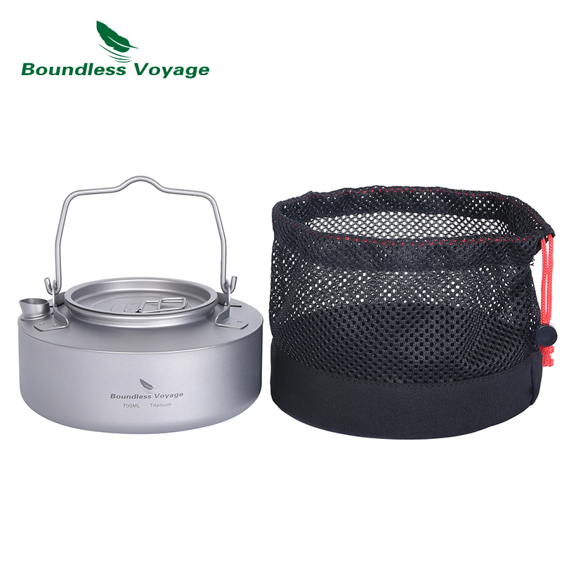 Grenzenlose Reise Titan 700ml Tee Wasserkocher mit Klapp Griff draussen Camping Ultraleicht Tragbare Teekanne Ti3100D
