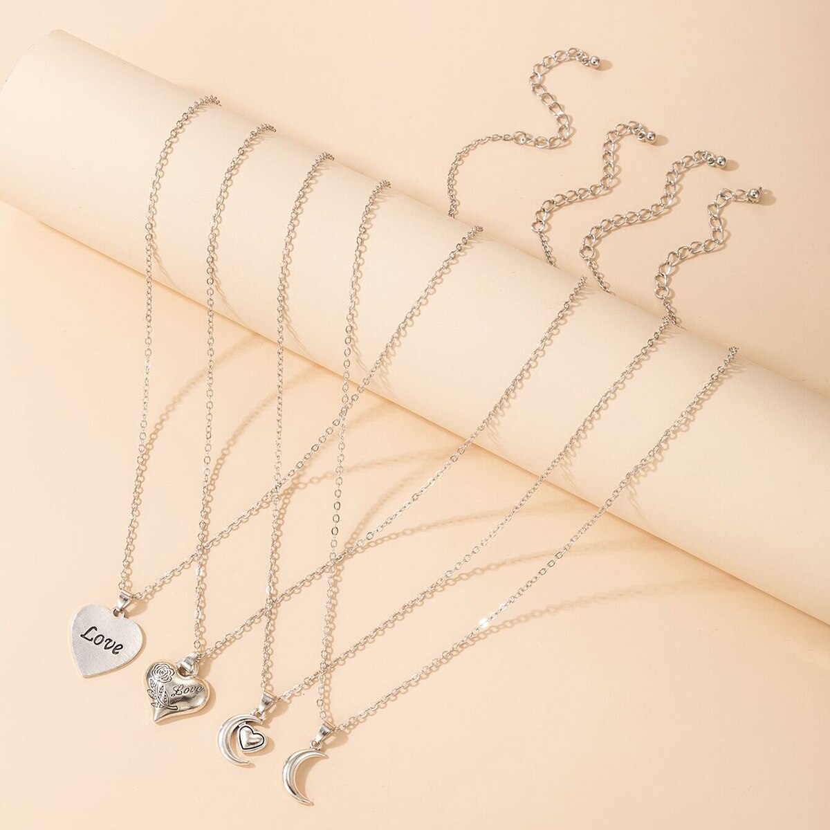 Tocona 6 stk/sæt trendy rosenblomster lås vedhæng halskæde til kvinder charms engel nøgle wafer geometri fest smykker krave 17210: 17929- sølv