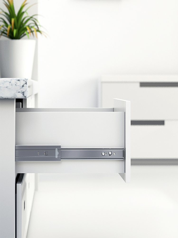 2Pcs Metal Stainless Steel Drawer Slides 10-22" Track Width 45mm Mute Three-Section Rail Sliding Furniture Hardware Fittings