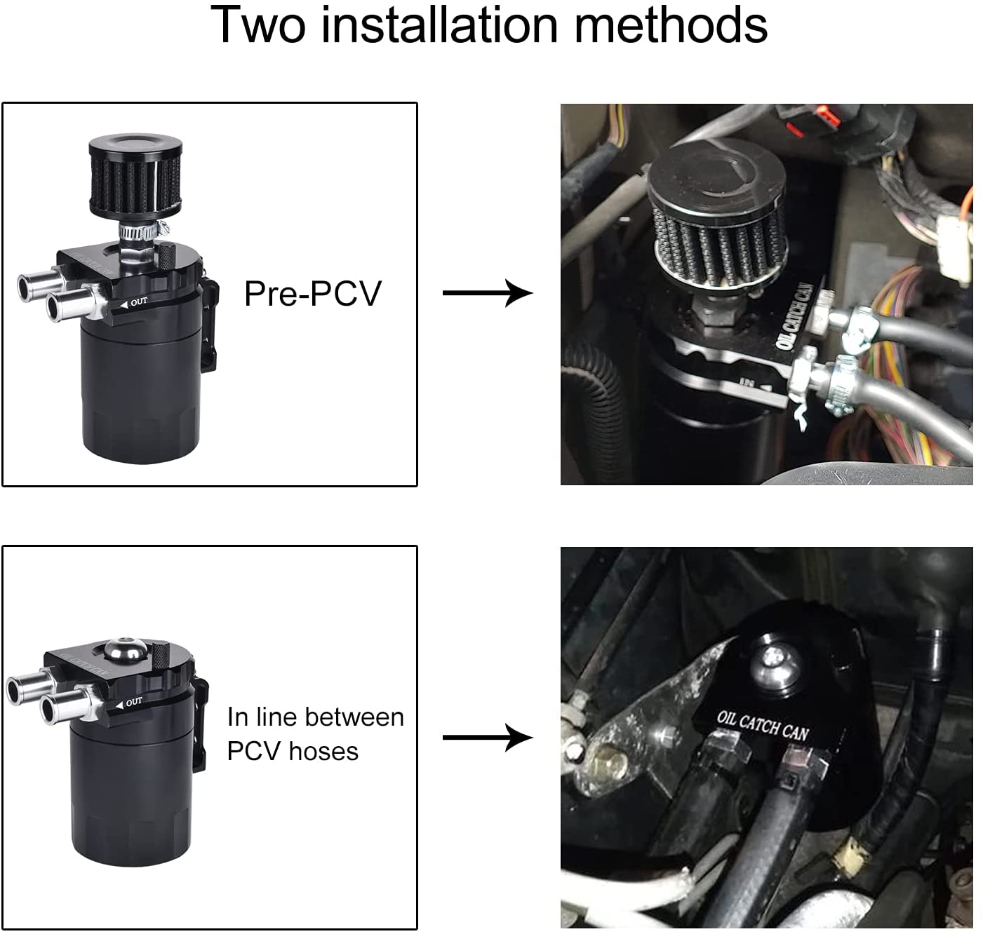 Car Baffled Oil Catch Can Reservoir Tank with Air Filter Breather Baffled Aluminum Fittings Oil Dipstick Hole Breathable Kettle