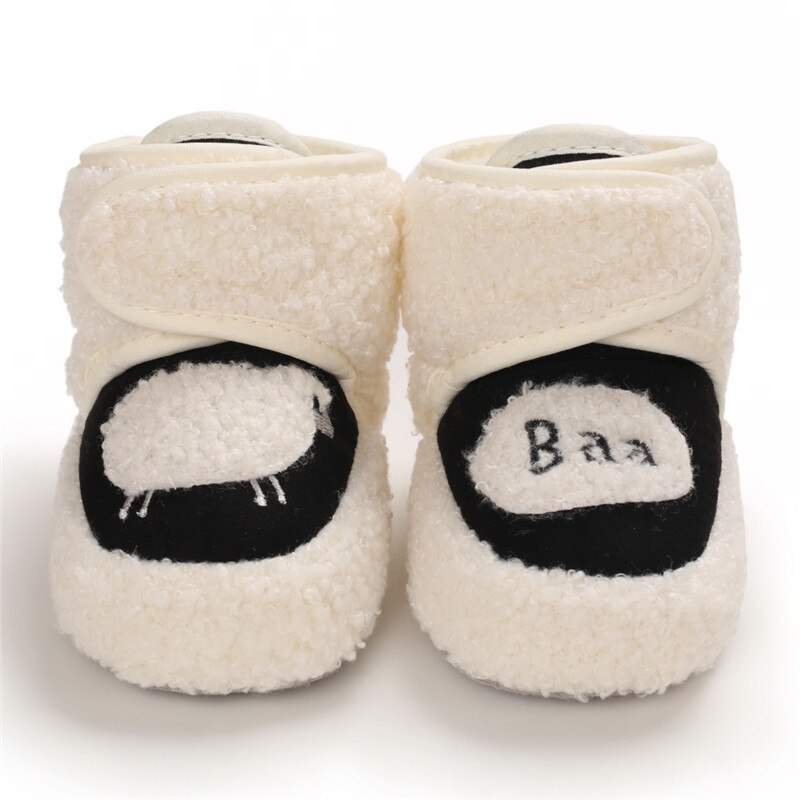 Baby jongens meisjes pantoffels, schattige schapenpatroon baby laarzen winter warme zachte katoenen peuter eerste loopstoel schoenen voor in de wieg: Zwart / 13-18 maanden
