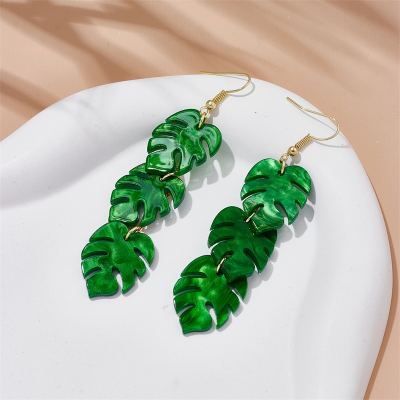 YAOLOGE Plant Red Maple Leaf Leaves Long Pendant Earrings For Women Trendy Ear Hook Acrylic Jewelry Party: BROWN