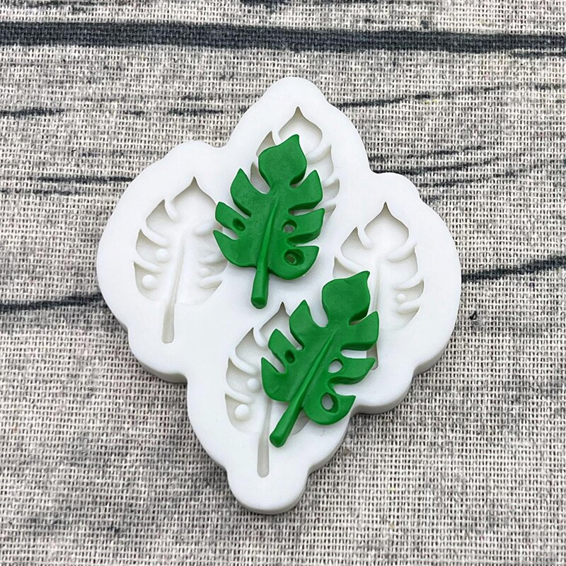 Palm Ginkgo Arce Monstera Deliciosa hojas silicona Sugarcraft molde herramientas de resina Cupcake Fondant herramientas de decoración de pasteles: Caqui oscuro