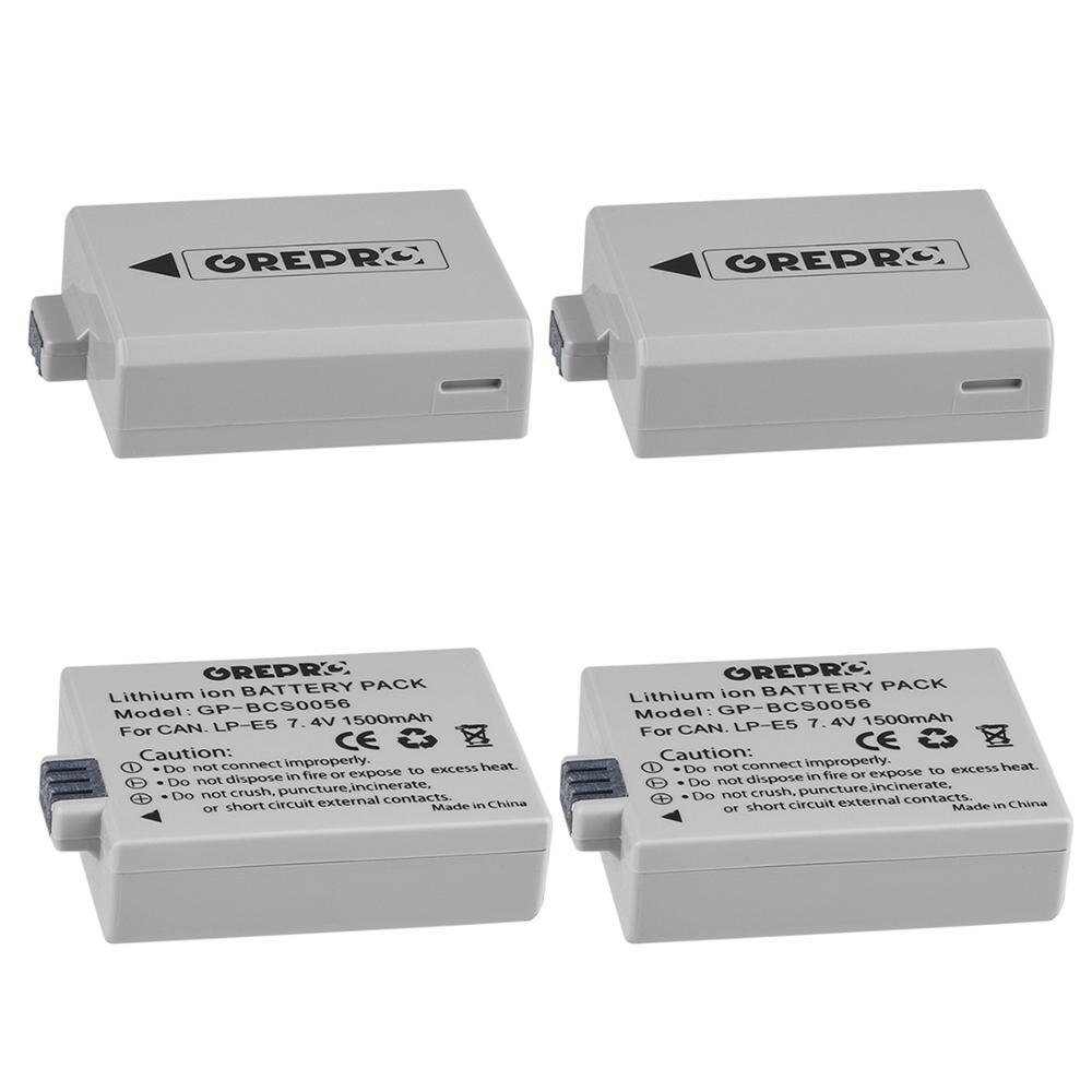 2Pcs 1500mAh LP-E5 LPE5 LP E5 Battery + LED Dual Charger with type-C Port for Canon 450D 500D 1000D Kiss X2 X3 F Rebel XSi Xli: 4x Battery