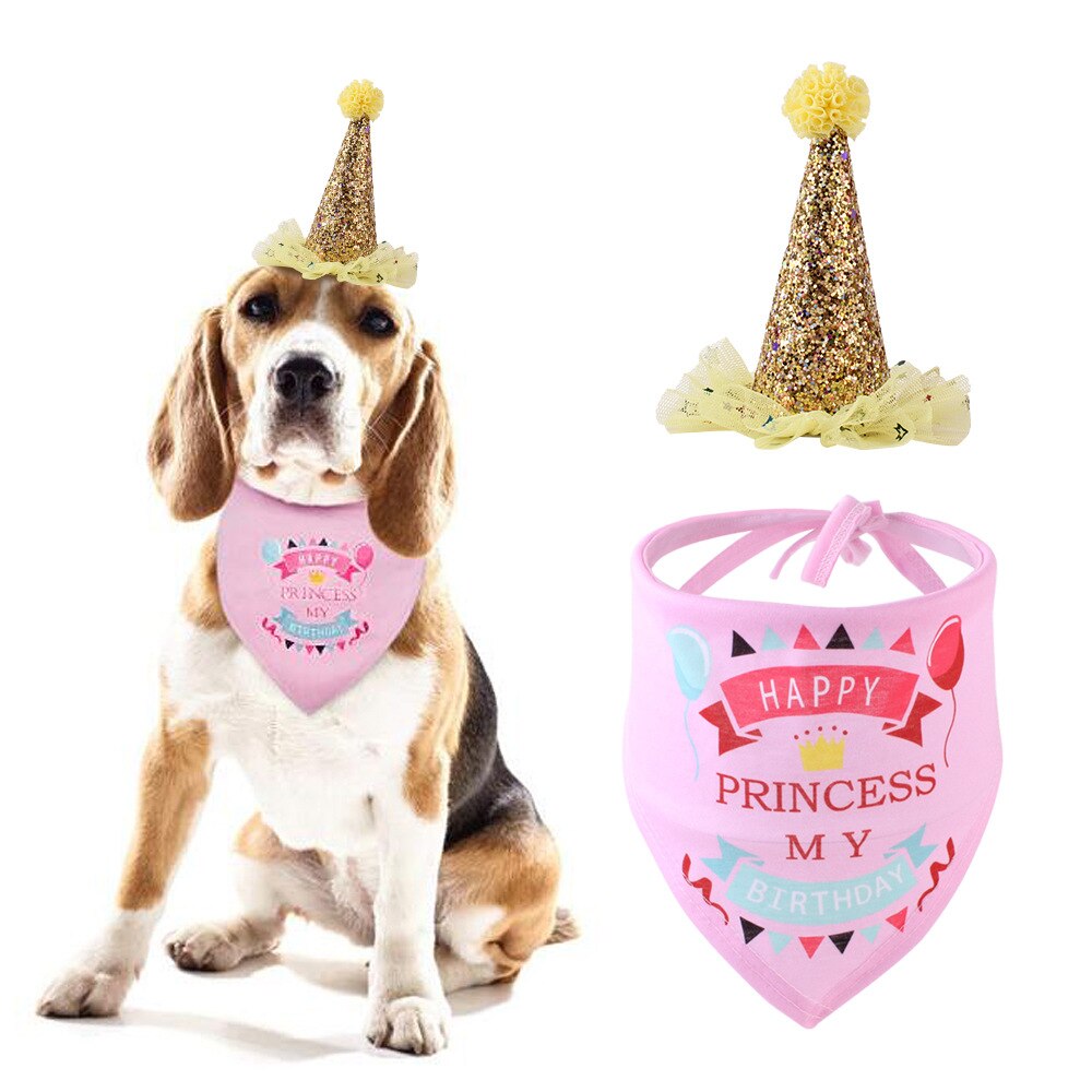 Hund fødselsdag bandana hat tørklæde fest leverer dekorationer søde fødselsdagsdragt ideelle til små mellemstore hunde katte: 2 stk lyserød