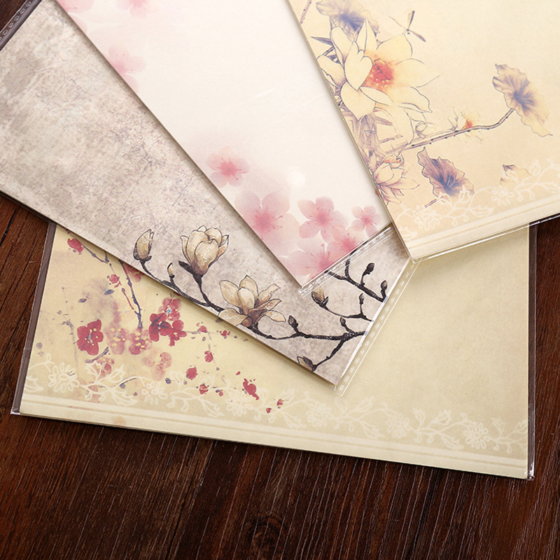 8 st kinesisk stil blomma kuvert brevpapper set barn skola kawaii brevpapper kontor meddelande skrivpapper brev set