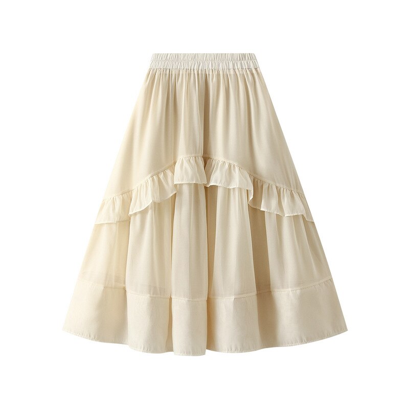 OHRYIYIE Falda Midi de tul para mujer, falda larga de color blanco y Beige, suave, plisada, a la , para primavera y verano: Beige