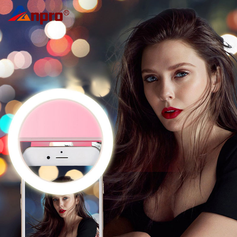 Anpro Oplaadbare Mobiele Telefoon Selfie Licht Clip-On Vullen Licht Selfie Ring Led Light Roterende Fotografische Aanvullende Lamp