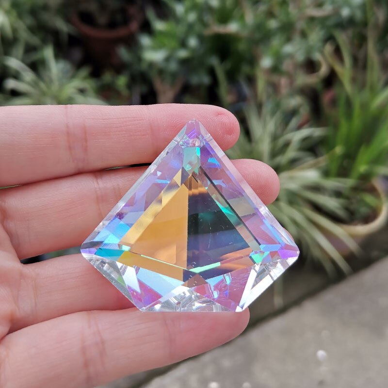 48mm krystal solfanger oblate diamant prisme glas lysekrone lampe perle del regnbue hængende vedhæng hjem bryllup haveindretning