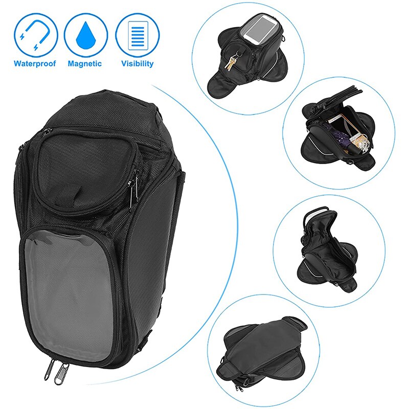 Waterproof Motor Tank Bag Black Oil Fuel Tank Bag Magnetic Motorbike Saddle Bag Single Shoulder Bag Motorcycle Backpack