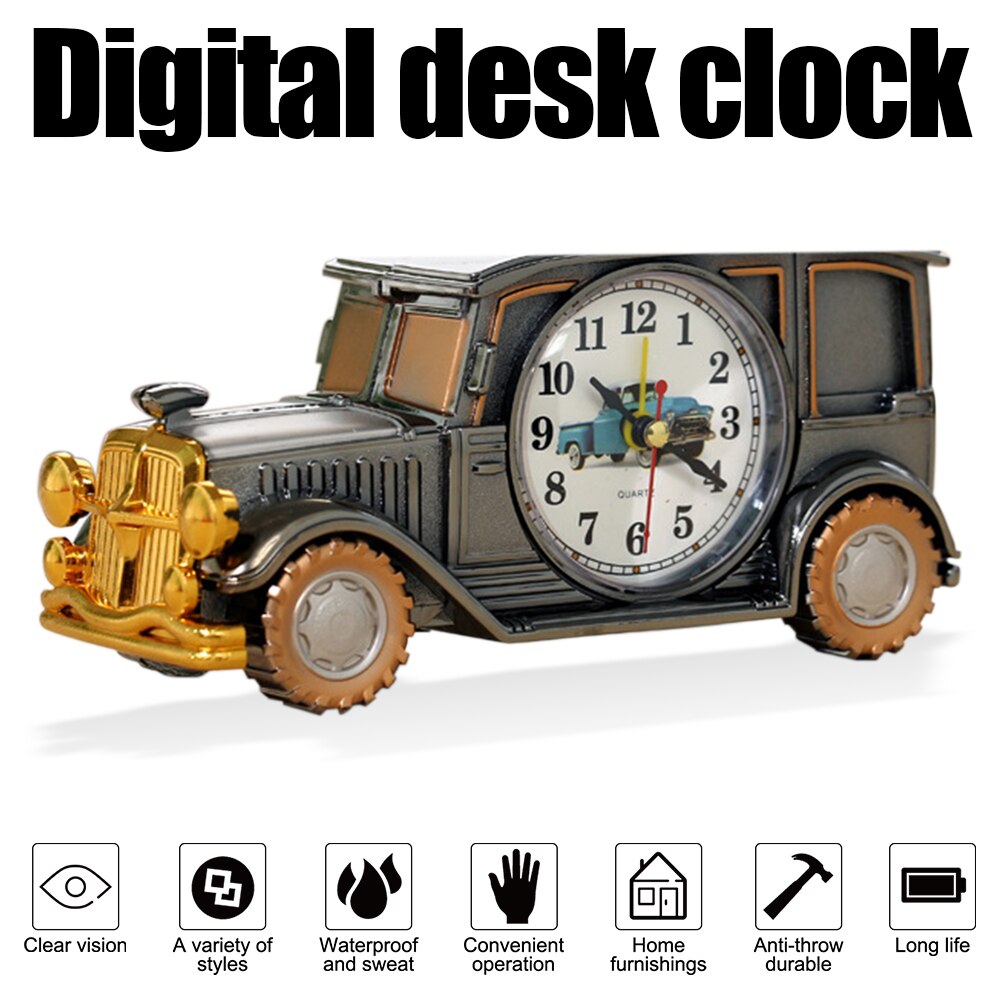 Klasyczny samochód kształt budzik zasilanie bateryjne ambona plastikowy analogowy budzik dla dzieci prezent Dom sypialnia wystrój stołu