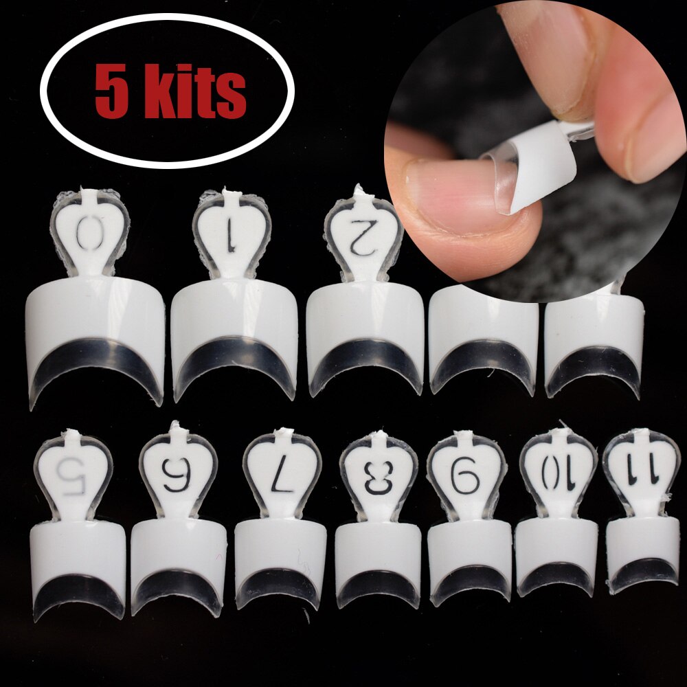 Kit de manicura francesa, puntas de media uña, transparente, cuadrada, DIY, 24 Uds.: 5 kits-120 tips-2